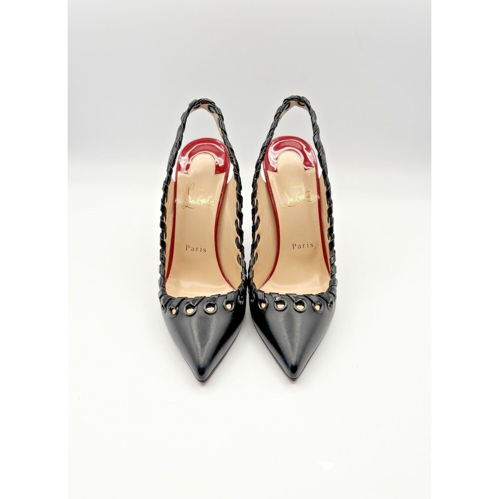 Christian Louboutin Black & Red Ostri Whipstitch Slingback Heels Size EU 38.5 - Picture 3 of 11